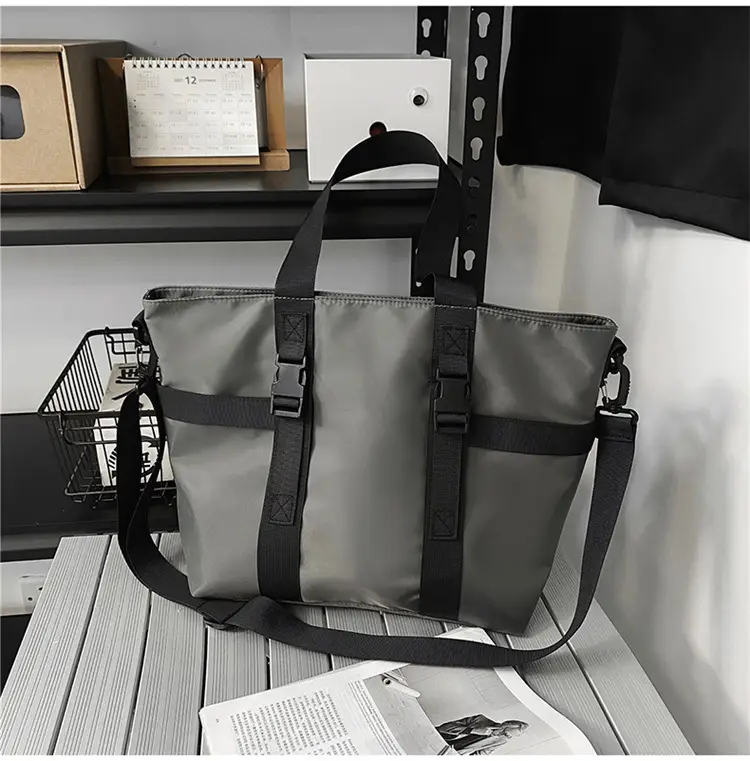 Men's Oxford Cloth Shoulder Bag Large Capacity Contrast Gray Black — feature 38