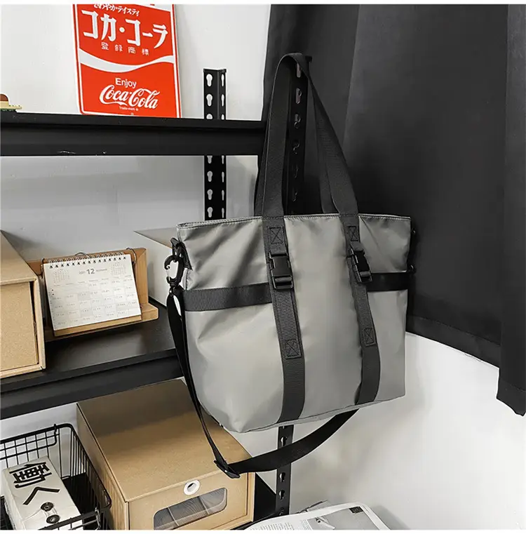 Men's Oxford Cloth Shoulder Bag Large Capacity Contrast Gray Black — feature 39