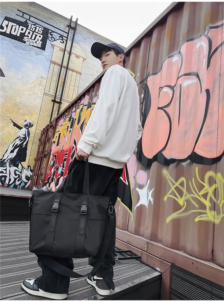 Men's Oxford Cloth Shoulder Bag Large Capacity Contrast Gray Black — feature 4