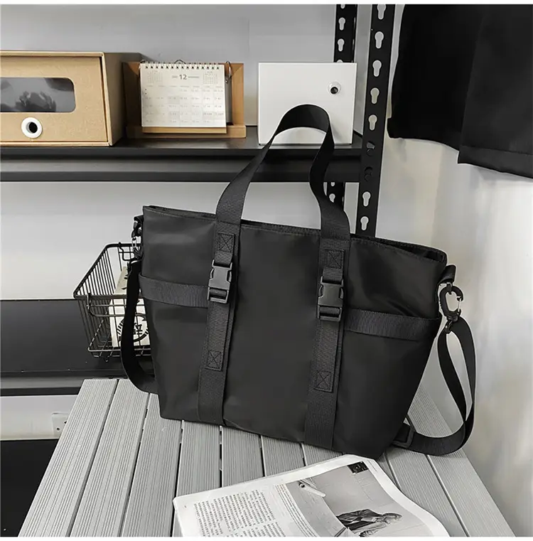Men's Oxford Cloth Shoulder Bag Large Capacity Contrast Gray Black — feature 40
