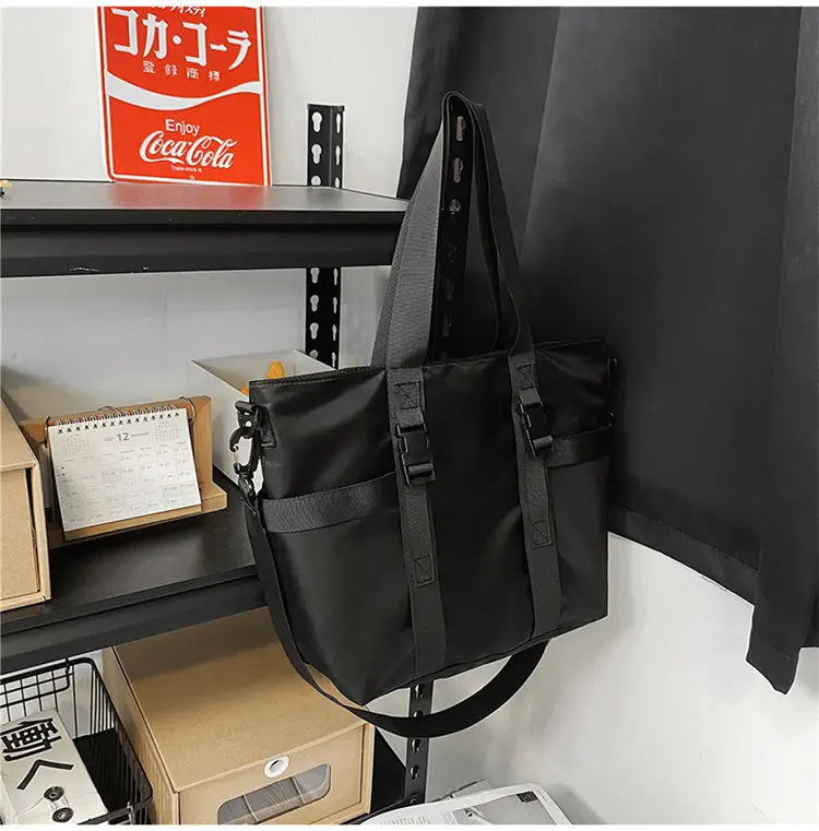 Men's Oxford Cloth Shoulder Bag Large Capacity Contrast Gray Black — feature 41