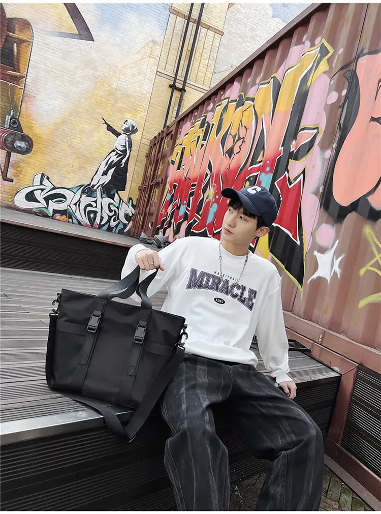 Men's Oxford Cloth Shoulder Bag Large Capacity Contrast Gray Black — feature 8