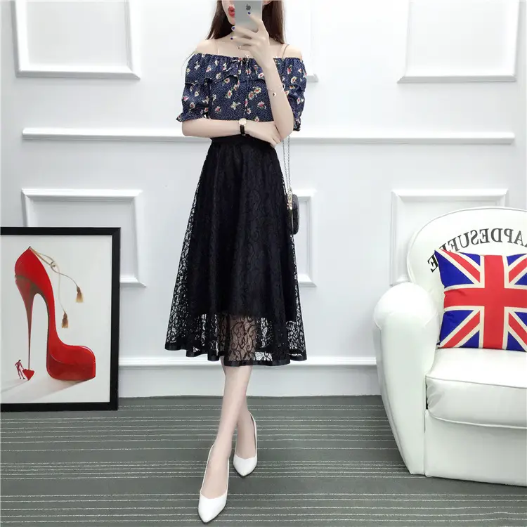 2026 Lace Mid-Length Blue Mesh Skirt with High Waist — feature 20