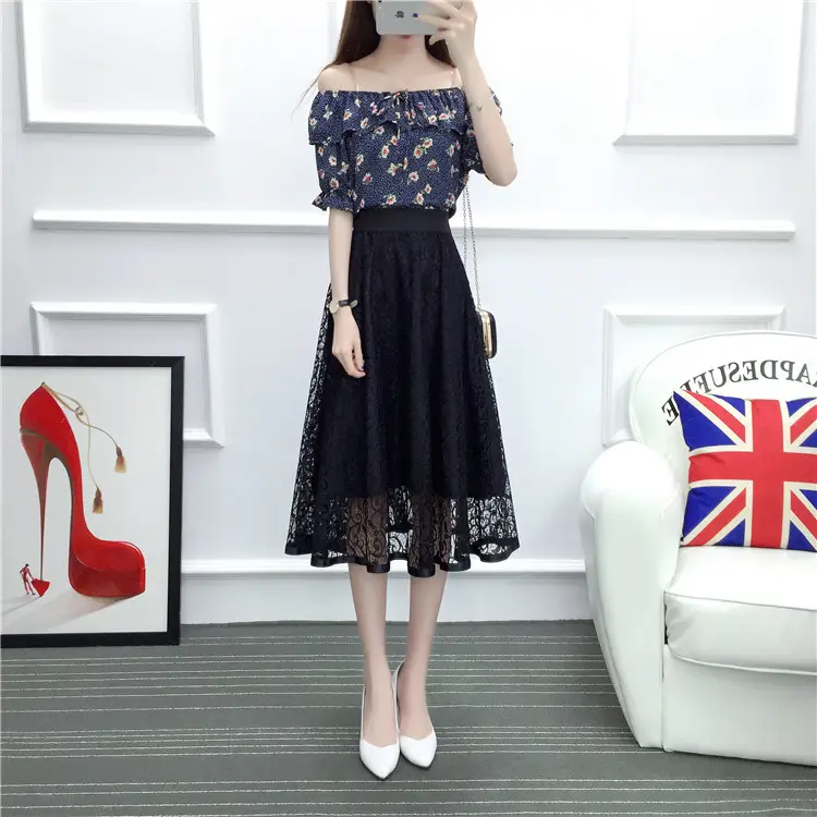 2026 Lace Mid-Length Blue Mesh Skirt with High Waist — feature 21