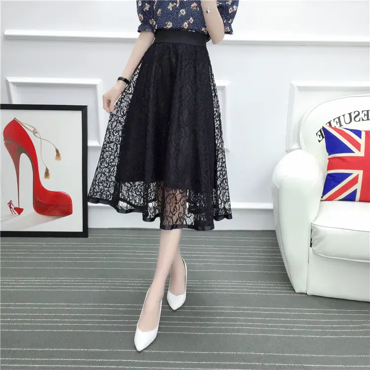 2026 Lace Mid-Length Blue Mesh Skirt with High Waist — feature 22
