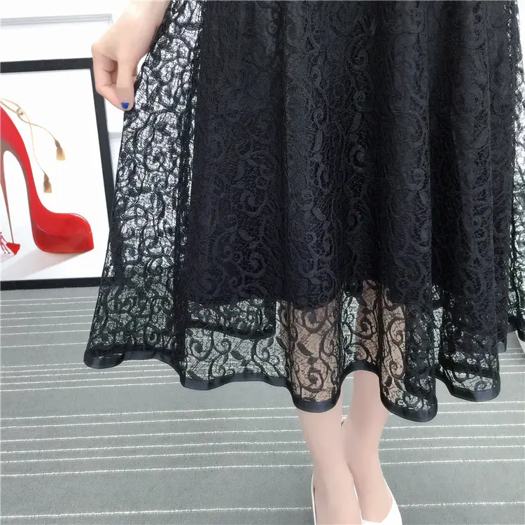 2026 Lace Mid-Length Blue Mesh Skirt with High Waist — feature 24