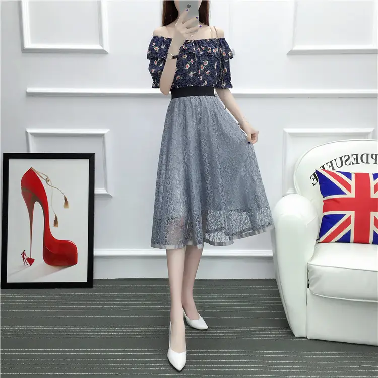 2026 Lace Mid-Length Blue Mesh Skirt with High Waist — feature 25