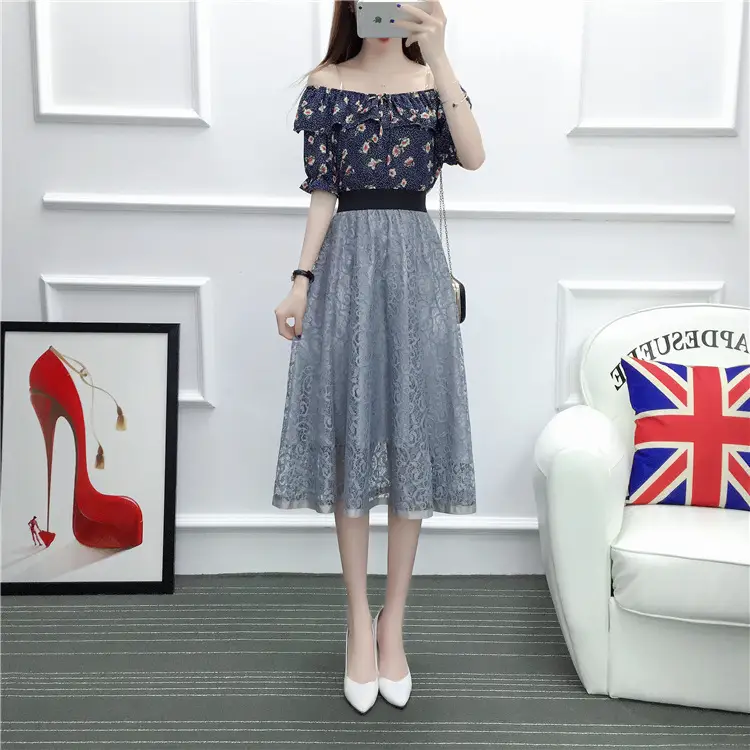 2026 Lace Mid-Length Blue Mesh Skirt with High Waist — feature 26