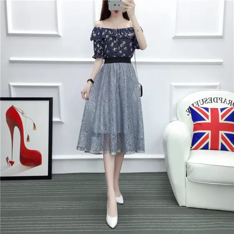 2026 Lace Mid-Length Blue Mesh Skirt with High Waist — feature 27