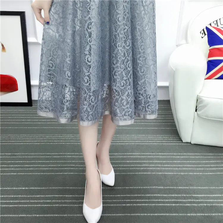 2026 Lace Mid-Length Blue Mesh Skirt with High Waist — feature 29