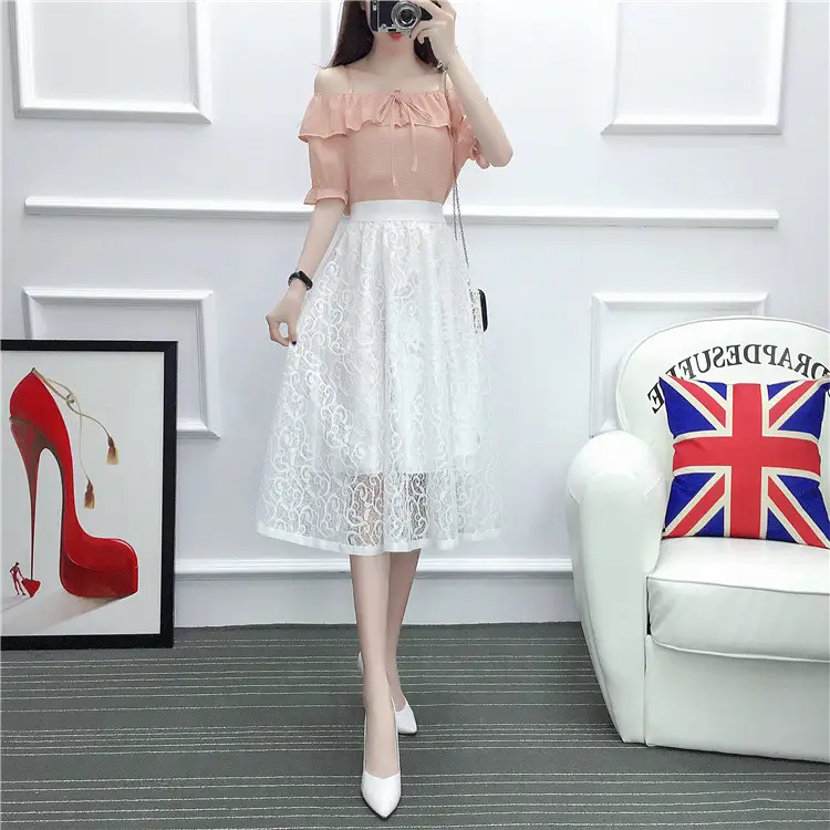 2026 Lace Mid-Length Blue Mesh Skirt with High Waist — feature 31