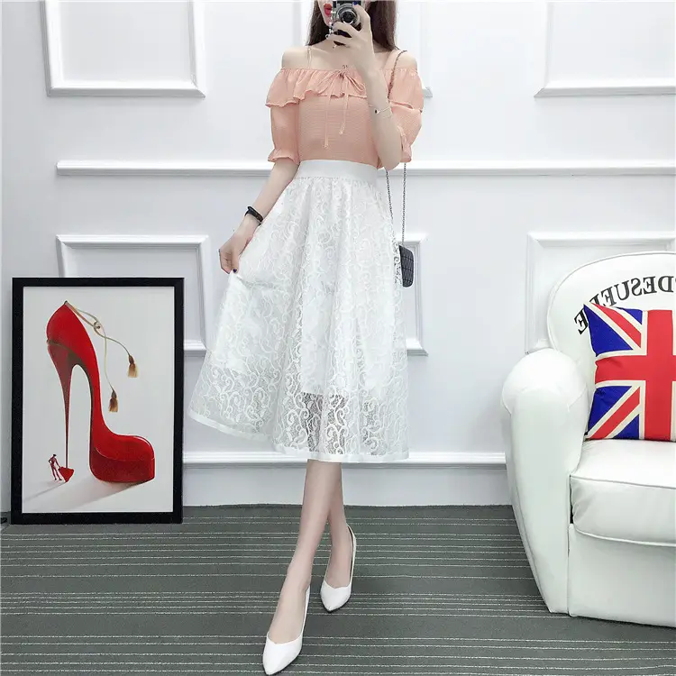 2026 Lace Mid-Length Blue Mesh Skirt with High Waist — feature 32