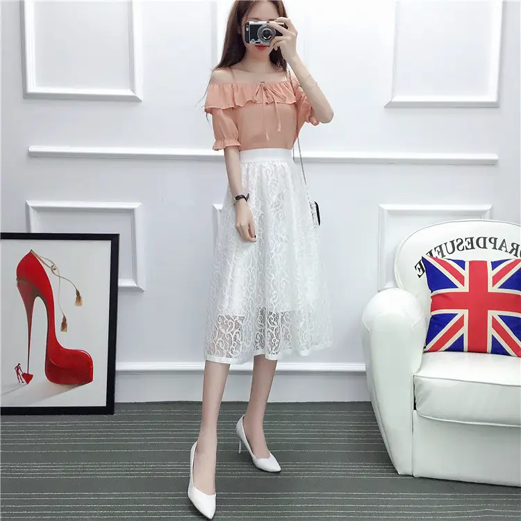 2026 Lace Mid-Length Blue Mesh Skirt with High Waist — feature 33