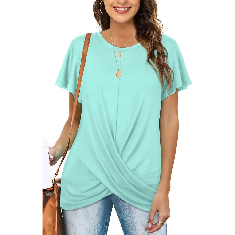 Women's Maroon Twist Pleated T-Shirt Short Sleeve - Image 7