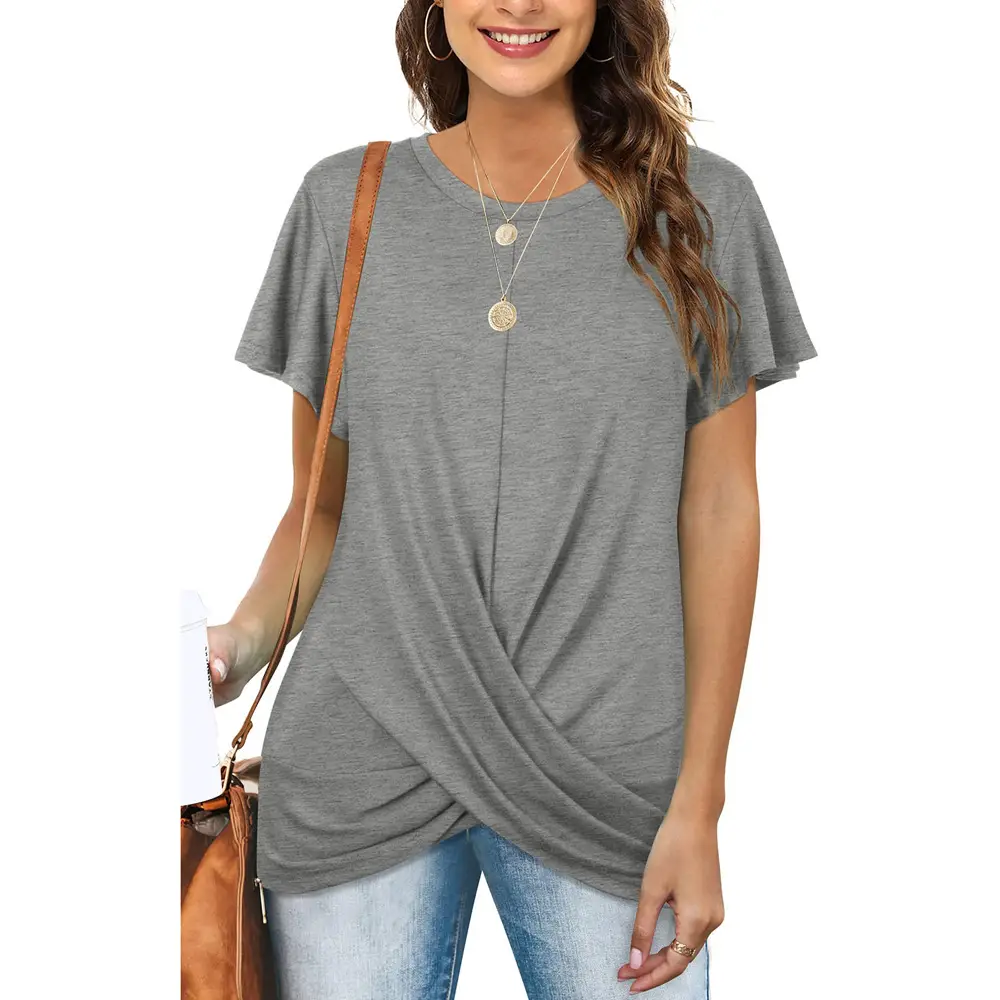 Women's Maroon Twist Pleated T-Shirt Short Sleeve - Image 9
