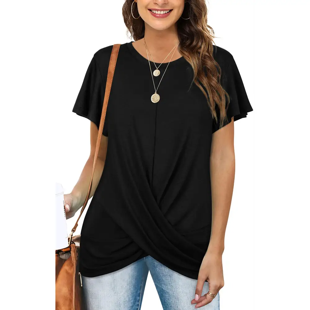 Women's Maroon Twist Pleated T-Shirt Short Sleeve - Image 3