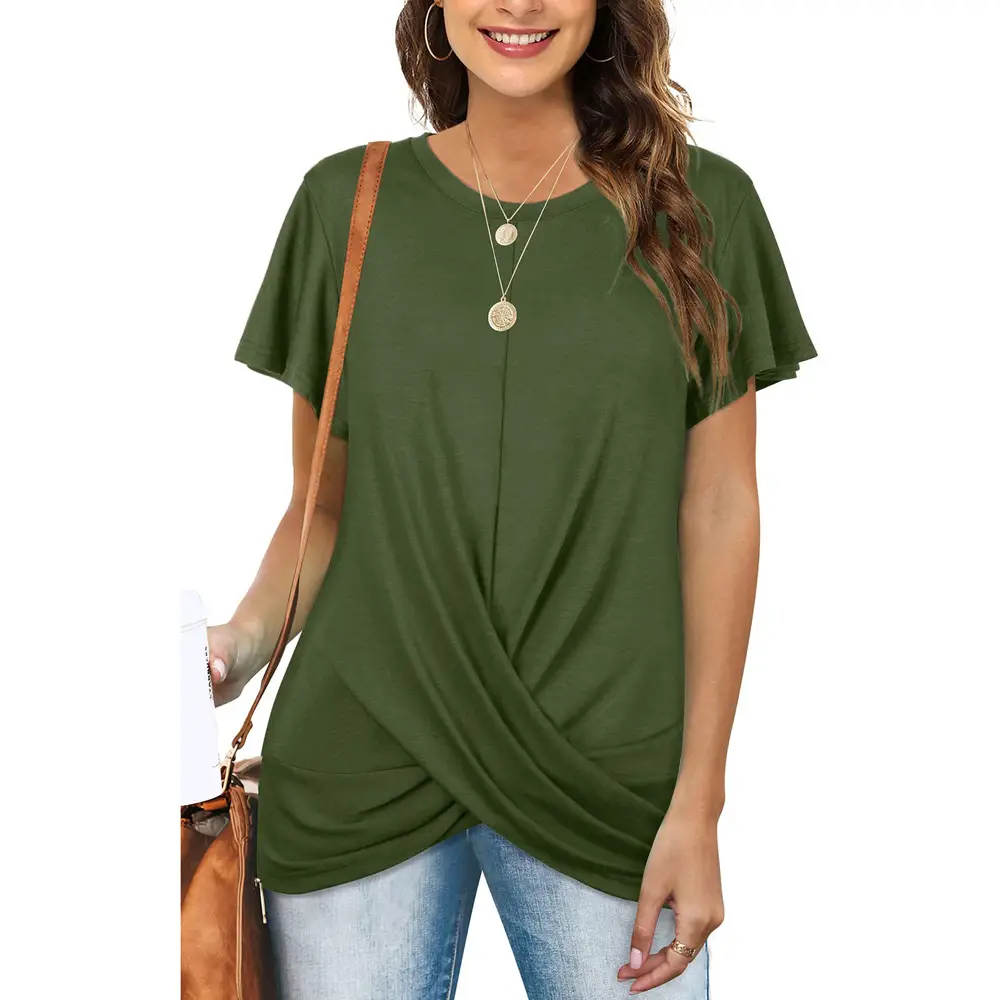 Women's Maroon Twist Pleated T-Shirt Short Sleeve - Image 6