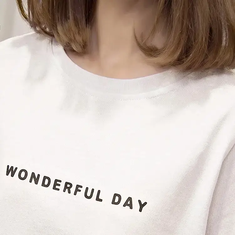 Women White Letter Slit T-Shirt Mid Length Loose Summer — feature 21