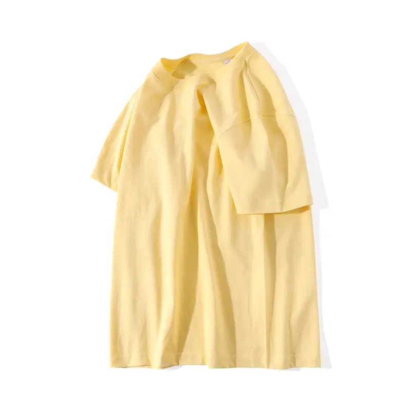 Men Apricot Cotton Round Neck T-Shirt Short Sleeve