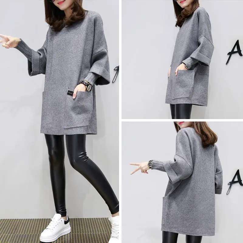 Women Grey 3Q Sleeve T-Shirt Plus Size Loose Fit