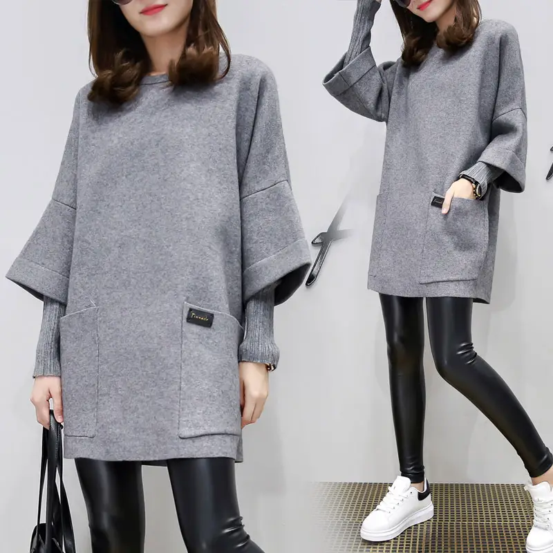 Women Grey 3Q Sleeve T-Shirt Plus Size Loose Fit