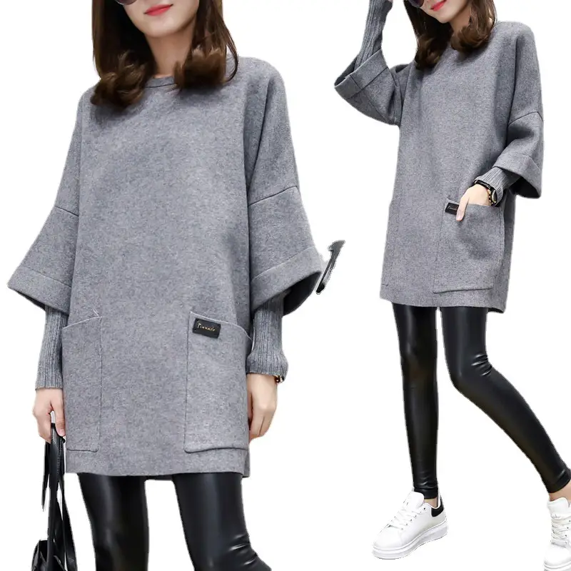 Women Grey 3Q Sleeve T-Shirt Plus Size Loose Fit
