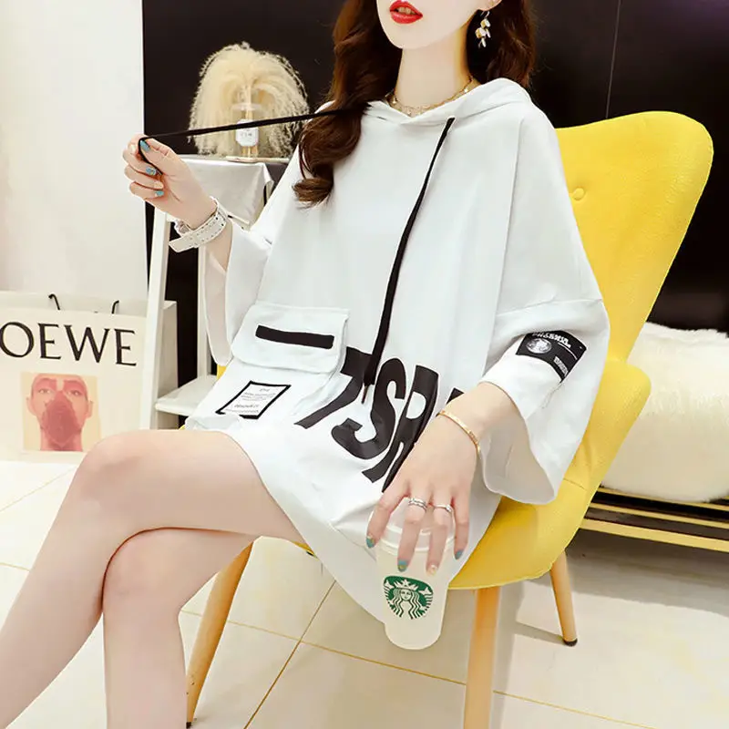 Women Korean Hooded Short Sleeve T-Shirt White Large - Image 16