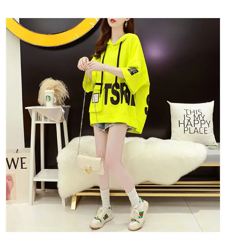 Women Korean Hooded Short Sleeve T-Shirt White Large — feature 12