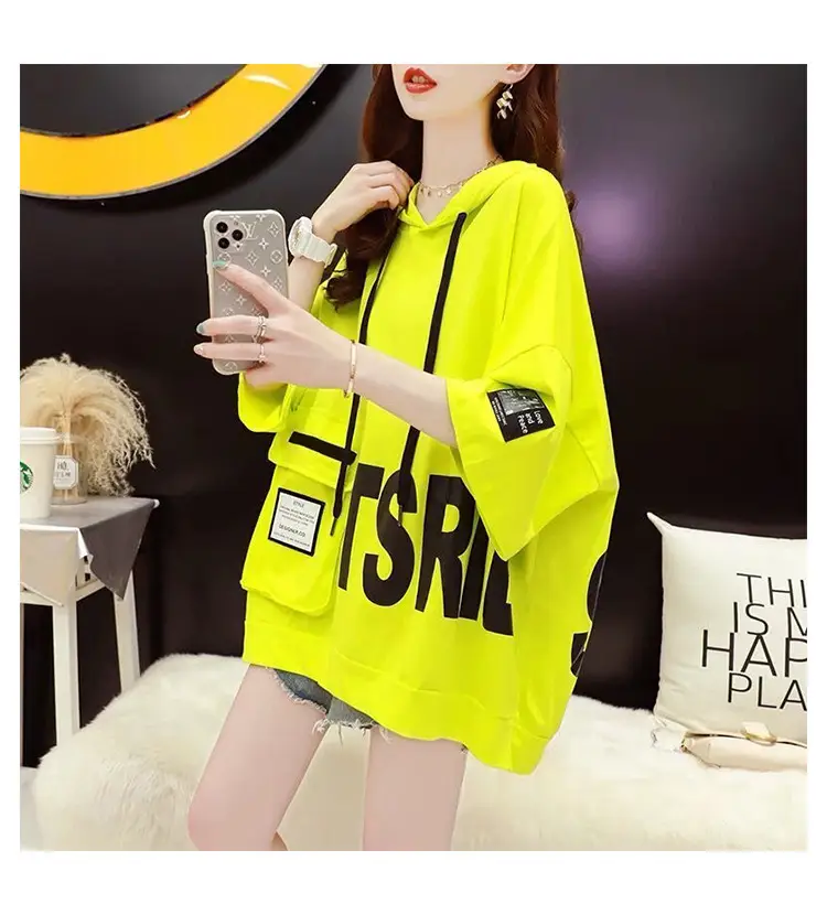 Women Korean Hooded Short Sleeve T-Shirt White Large — feature 14