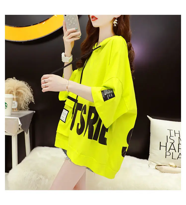 Women Korean Hooded Short Sleeve T-Shirt White Large — feature 15