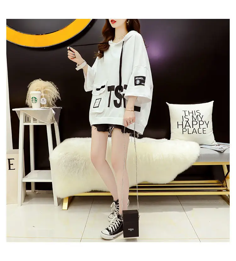 Women Korean Hooded Short Sleeve T-Shirt White Large — feature 20