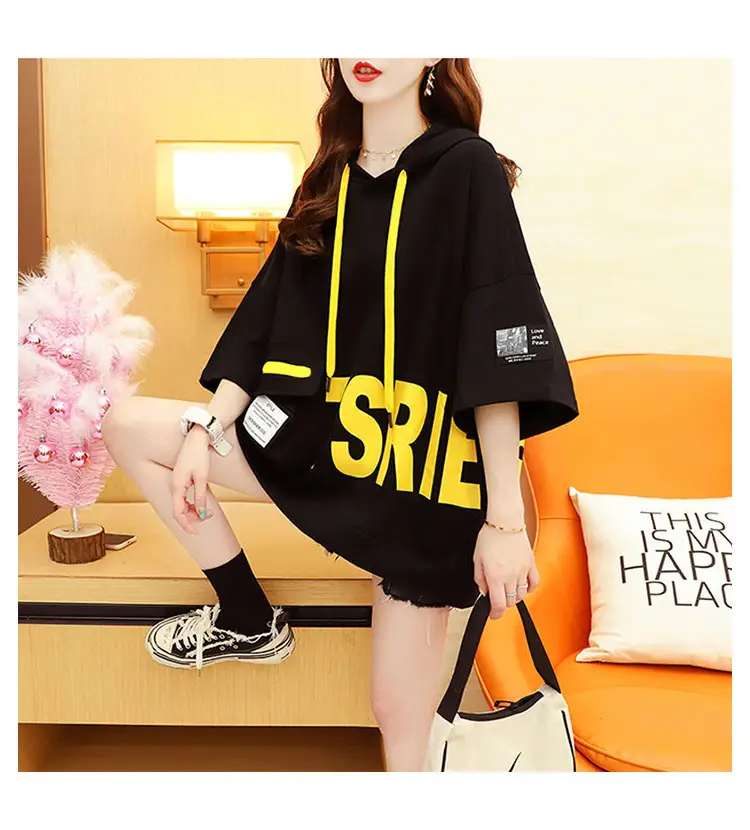 Women Korean Hooded Short Sleeve T-Shirt White Large — feature 4