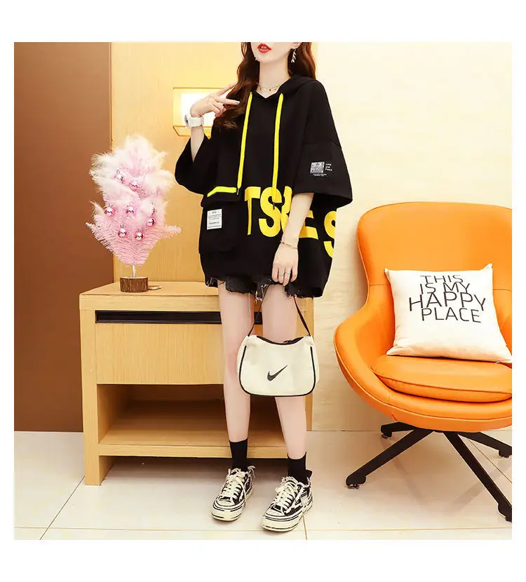 Women Korean Hooded Short Sleeve T-Shirt White Large — feature 5
