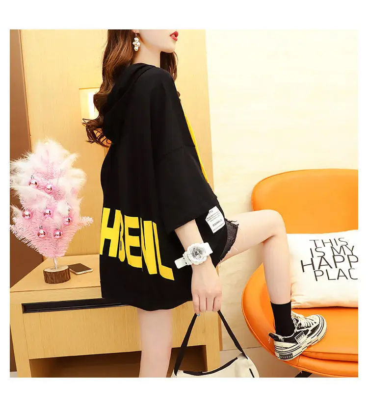Women Korean Hooded Short Sleeve T-Shirt White Large — feature 9