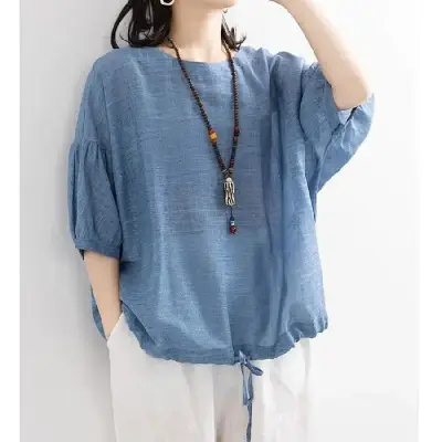 Women's 2022 Green Bat Shirt Drawstring Round Neck T-Shirt Large - Image 4