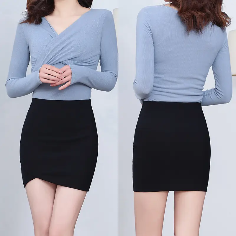 Black High Waist Elastic Hip Skirt for Women - Image 3