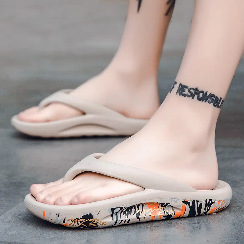 Men's Black Graphic Flip Flops Large Size