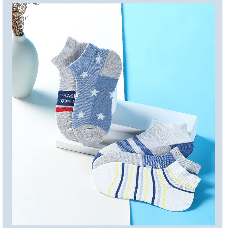 Xuwei Boys Summer Mesh Socks 6 Pcs Blue Striped — feature 12