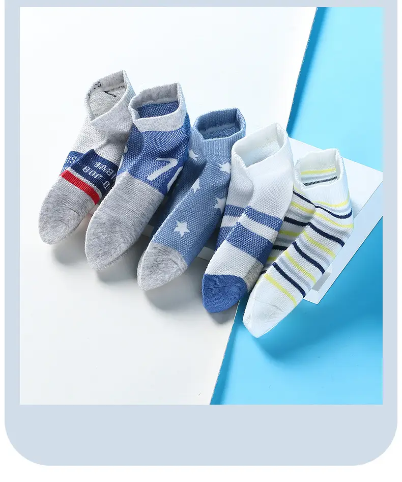 Xuwei Boys Summer Mesh Socks 6 Pcs Blue Striped — feature 13