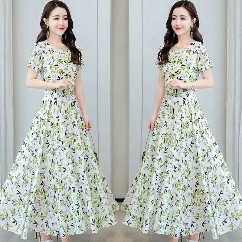 Women's Ice Silk Printed Skirt Dress Summer Elegant Long — feature 1