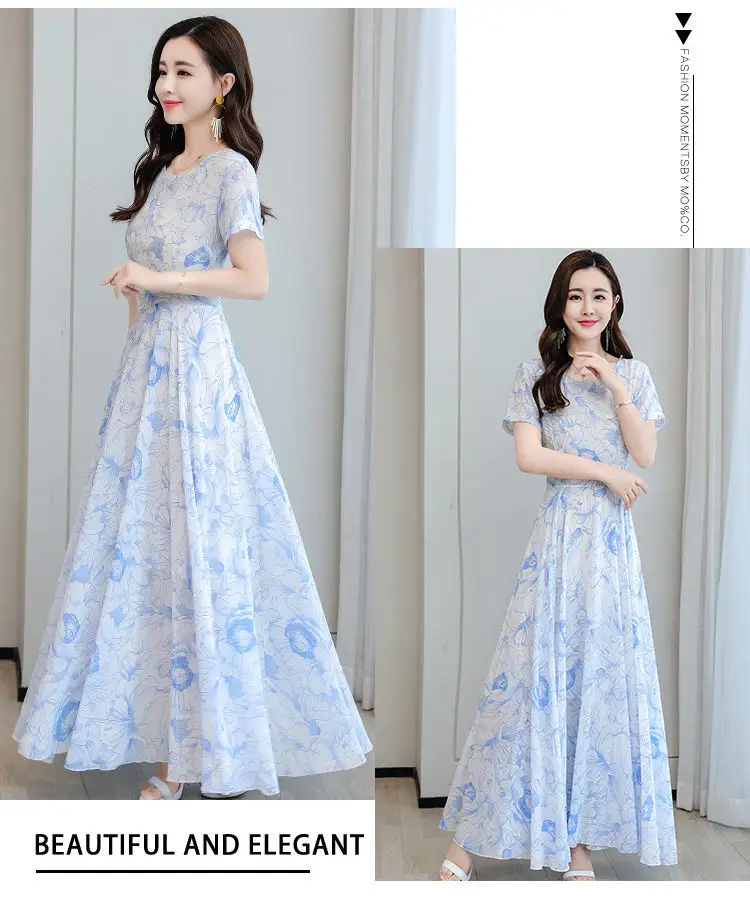 Women's Ice Silk Printed Skirt Dress Summer Elegant Long — feature 11
