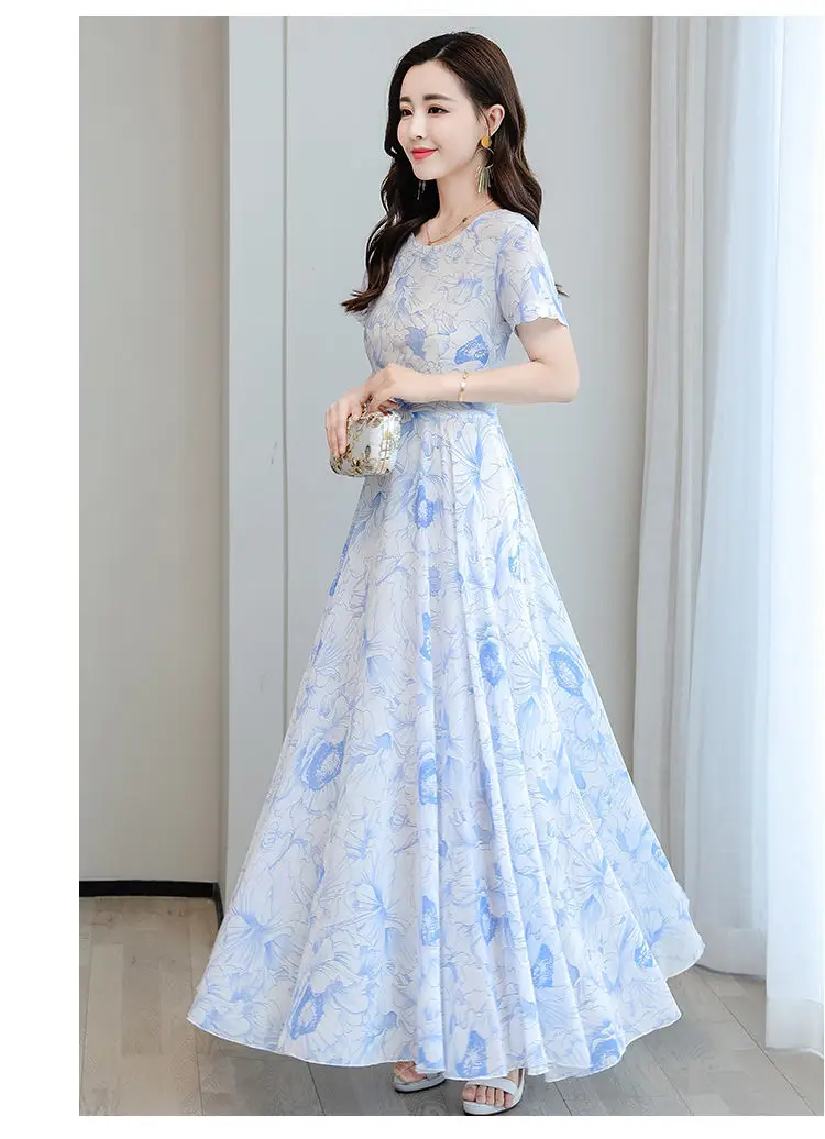 Women's Ice Silk Printed Skirt Dress Summer Elegant Long — feature 13