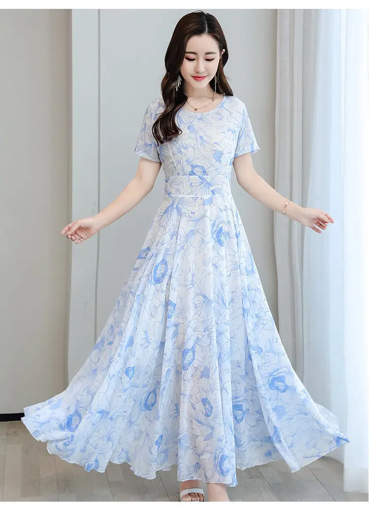 Women's Ice Silk Printed Skirt Dress Summer Elegant Long — feature 14