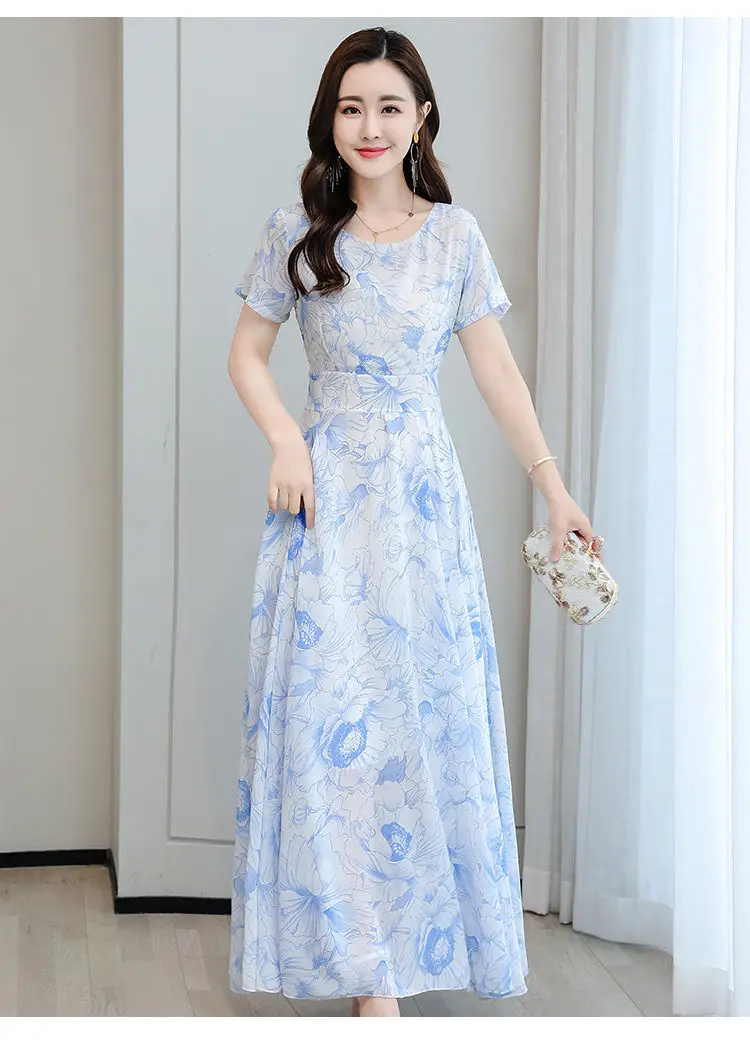 Women's Ice Silk Printed Skirt Dress Summer Elegant Long — feature 15