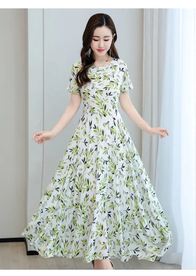 Women's Ice Silk Printed Skirt Dress Summer Elegant Long — feature 16