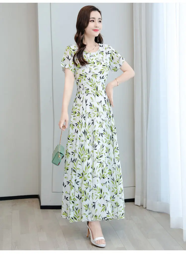 Women's Ice Silk Printed Skirt Dress Summer Elegant Long — feature 18