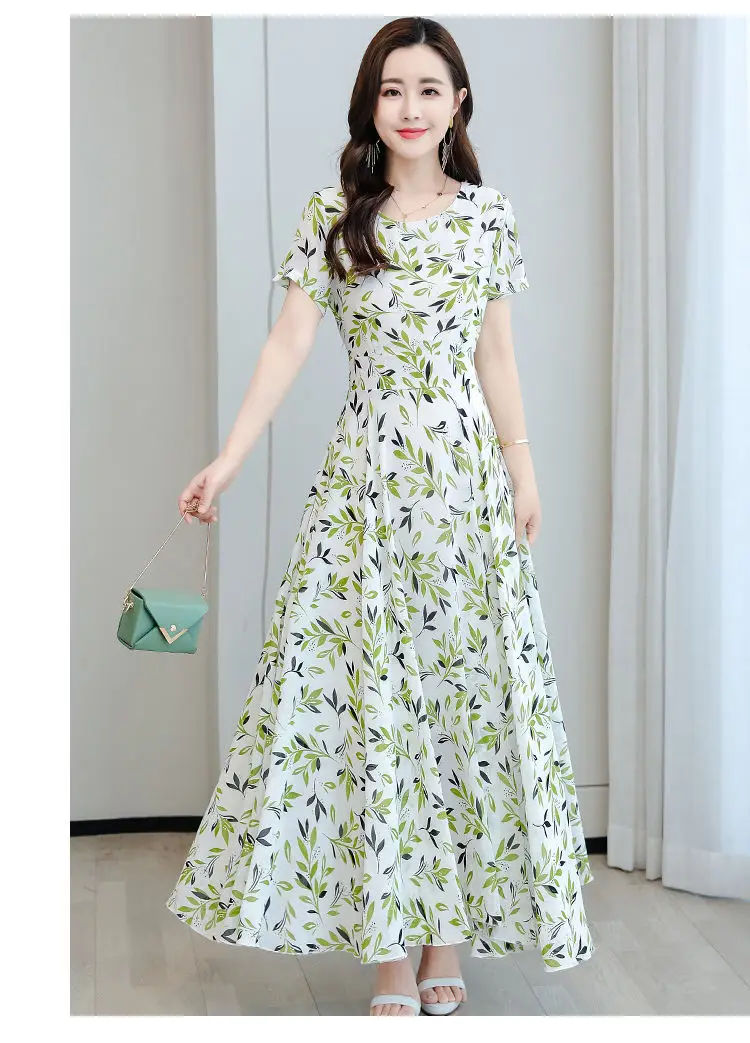 Women's Ice Silk Printed Skirt Dress Summer Elegant Long — feature 20