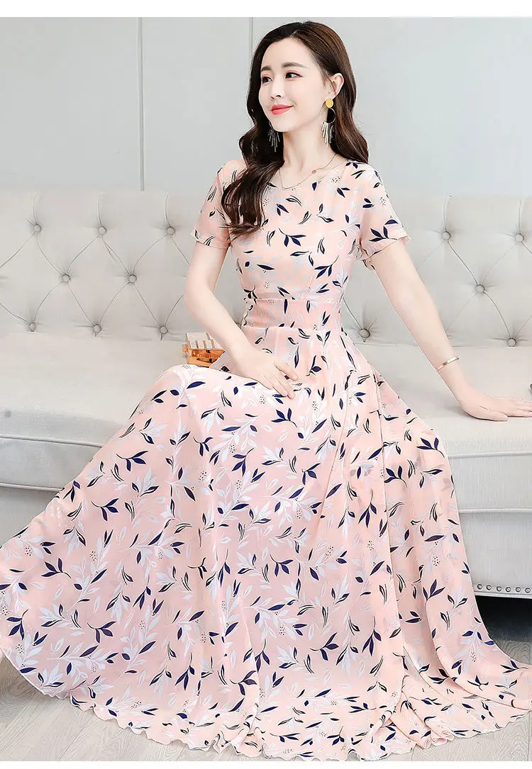 Women's Ice Silk Printed Skirt Dress Summer Elegant Long — feature 21