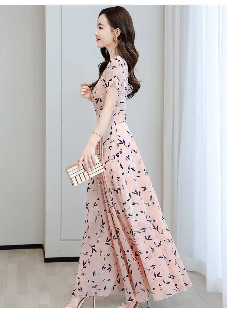 Women's Ice Silk Printed Skirt Dress Summer Elegant Long — feature 23