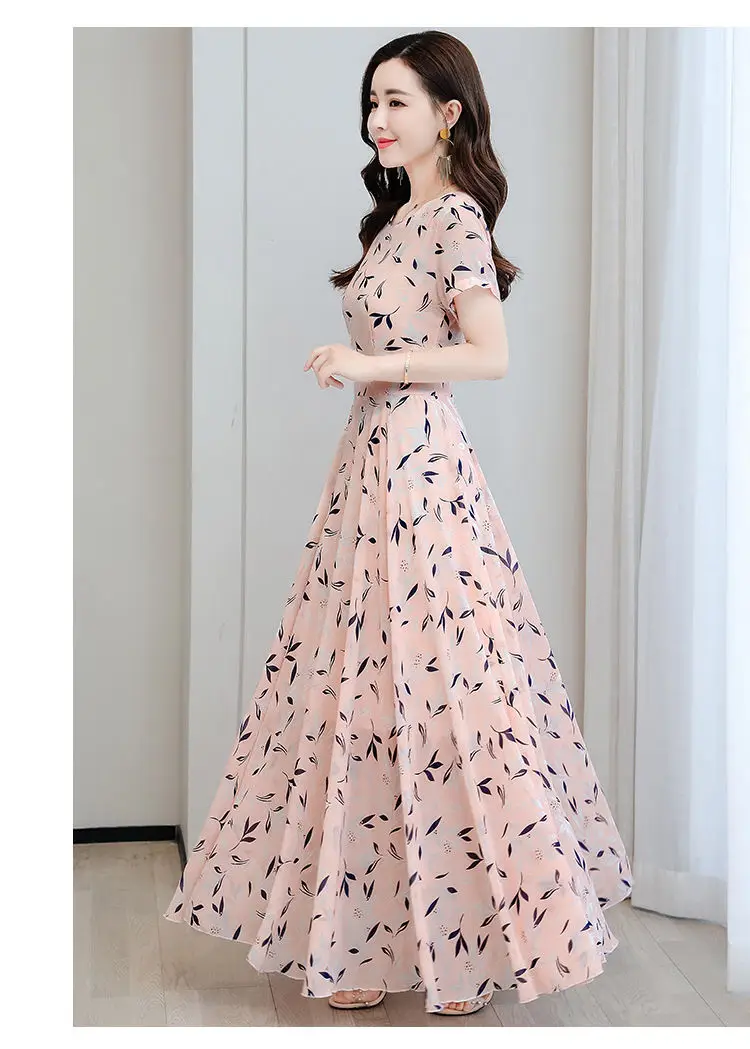 Women's Ice Silk Printed Skirt Dress Summer Elegant Long — feature 24